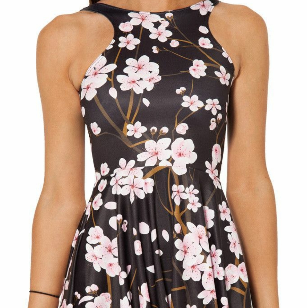 M Blackmilk Black Pink Cherry Blossom Skater Dress